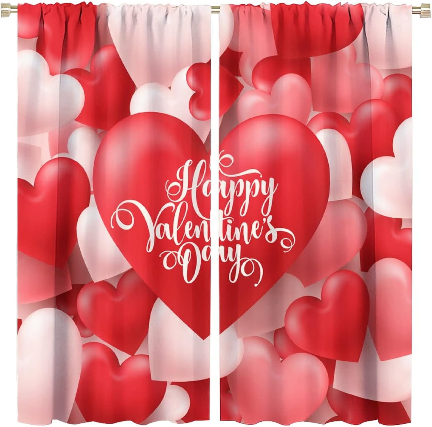 Valentines Day Blackout Window Curtains, Romantic Red and White Heart Shaped Balloons Blackout Windows Door Curtain for Bedroom Living Room Home Decor 84x84in