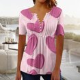 thumbnail image 1 of Valentines Day Blouses for Women, Heart Shirt Tunic, Short Sleeve V Neck Blouses Women's Valentine's Day Printed Short Sleeved Tops with V-Neck Button Pleats Shirts, 1 of 5