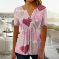 thumbnail image 1 of Valentines Day Blouses for Women, Heart Shirt Tunic, Short Sleeve V Neck Blouses Women's Valentine's Day Printed Short Sleeved Tops with V-Neck Button Pleats Shirts, 1 of 5