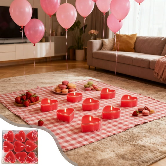Valentines Day Candles 9 Pack Heart Tea Lights, Unscented Soy Wax Candles for Romantic Gifts, Weddings, Anniversaries, Date Nights, Clean Burning Dripless Candles for Indoor and Outdoor Ambiance