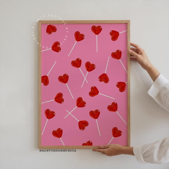Valentines Day Candy Hearts Heart Lollipops Cute Wall Art One, Unframed Paper Print