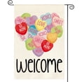 thumbnail image 1 of Valentines Day Candy Love Hearts Garden Flag 12x18 Inch Double Sided Outside, Welcome Rustic Anniversary Yard Outdoor Flag, 1 of 6