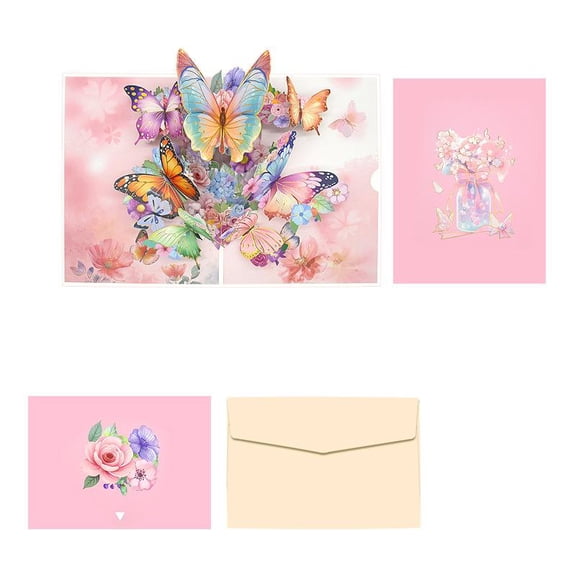 Valentines Day Card Pop Up, 3D Butterfly Wall Decor Accents, Butterfly Decorations, Blue Decorations, 5X7 In, Birthday Gift for Mom, Greeting Card Envelopes, 1 Pc