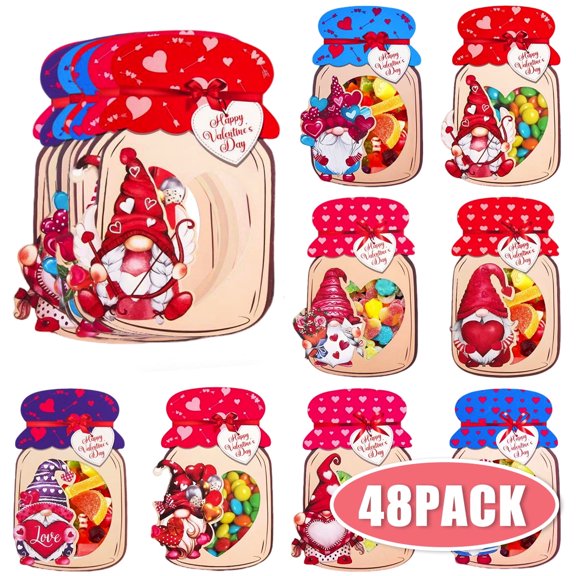 Valentines Day Cards Mason Jar Happy Valentine's Day Card Bulk Funny Fillable Exchange Cards Gift Cards for Party Favors(Candy Not Included) 48Pack Set 4