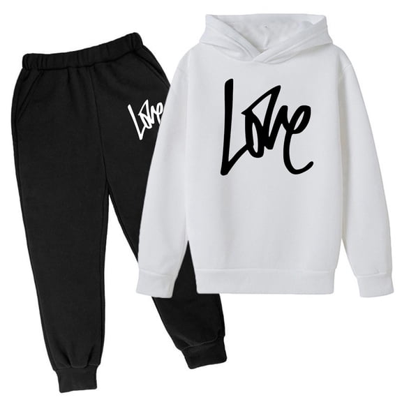 Xijirk Valentines Day Children Hoodie Pullover Set Popular Printed Long Sleeve Sweatshirt Casual Outwear Letter Print Loungewear Play Set,White,12-13 Years