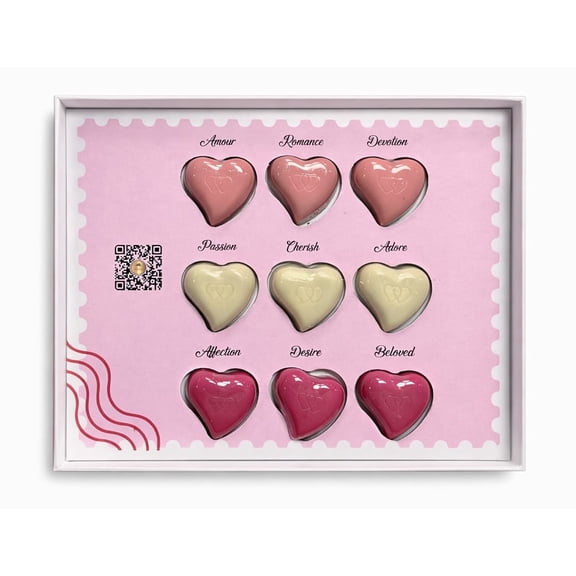 Valentines Day Chocolate Heart Box - 9 Pcs Heart Shaped Chocolate with 3 Flavors (Strawberry Creme, Mousse Creme, & Praline with Nuts) Premium Gourmet Chocolate for Her, Wife & Women