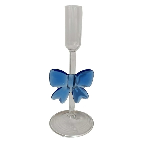 Valentines Day Clear Glass Taper Candle Holder With Bow Romantic Table Decor For Dinner Parties Home Styling And Seasonal Love Theme Display Accent