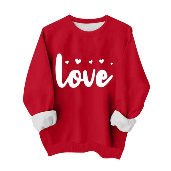 Valentines Day Clothes for Women Red Sweatshirts Love Heart Printed Crewneck Pullover Loose Casual Cute Tops (M, Red C)