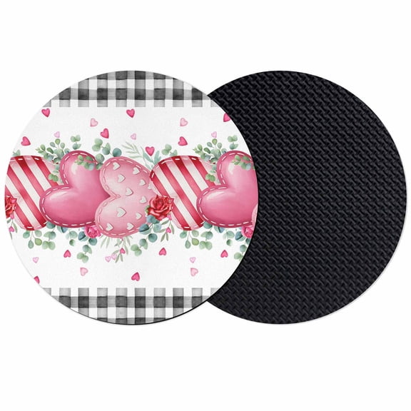 Valentines Day Coasters Set of 2, Absorbent Coasters for Drinks, Modern Love Heart Eucalyptus Leaf Black Plaid Coaster for Desk Coffee Table Protection, Home Decor House Warming Gifts 4"