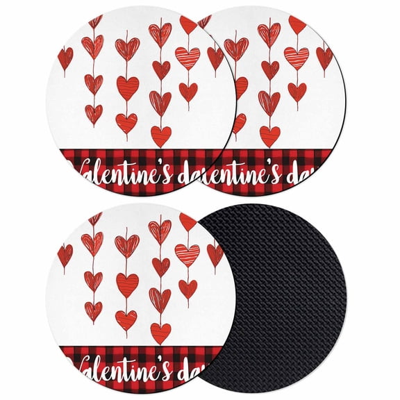 Valentines Day Coasters Set of 4, Absorbent Coasters for Drinks, Red Love Hearts Plaid Farmhouse Coaster for Desk Coffee Table Protection, Home Decor House Warming Gifts 4"