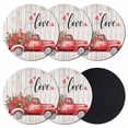 thumbnail image 1 of Valentines Day Coasters Set of 6, Absorbent Coasters for Drinks, Red Truck Rose Flowers Wooden Grain Coaster for Desk Coffee Table Protection, Home Decor House Warming Gifts 4", 1 of 8