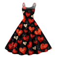 thumbnail image 1 of Valentines Day Cocktail Women's Dress Vintage Sleeveless Heart Print Swing A Line Dress Vermilion 2XL, 1 of 4
