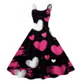 thumbnail image 1 of Valentines Day Cocktail Women's Vintage Dress Sleeveless Heart Print Evening Prom Swing A Line Dress Hot Pink S, 1 of 4