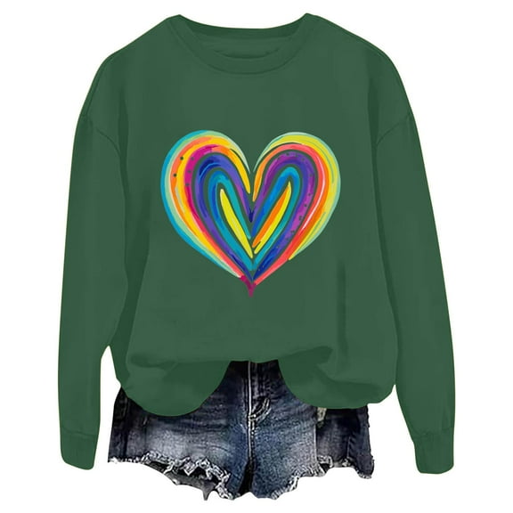 Valentines Day Colorful Heart Sweatshirts for Women Oversized Cute Pullover Long Sleeve Fleece Tops