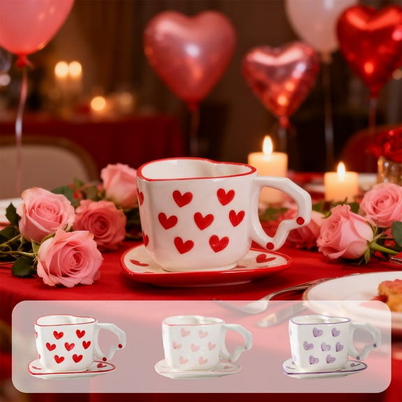 Valentines Day Couples Mug Ceramic Coffee Cup Red Pink Purple 14oz Romantic Gift Durable Glossy Finish Comfortable Grip Ideal Gift