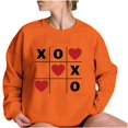 thumbnail image 1 of Valentines Day Crewneck Sweatshirts Women Long Sleeve Heart Pullover Shirts Crewneck Casual Fashion Outfits, S Orange, 1 of 5