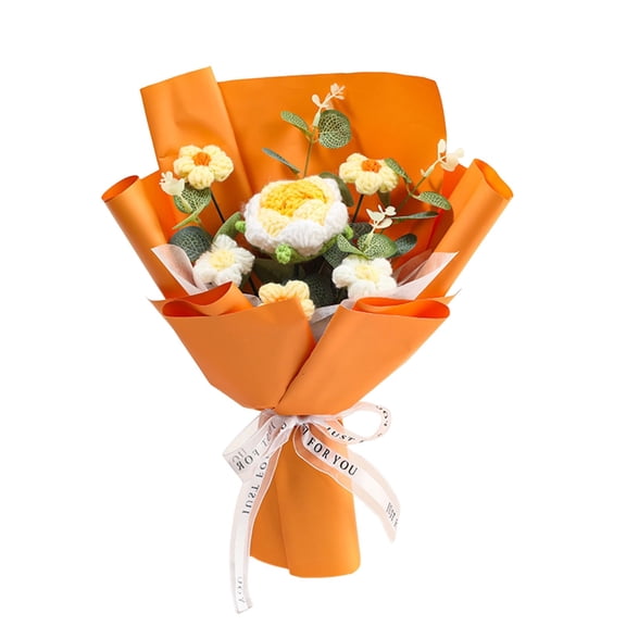 Valentines Day Crochet Flower Bouquet,Crochet Flower Gifts for Anniversary,Crochet Sunflowers Tulips Roses Bouquet for Valentines Day,Weddings Birthdays Home Decor Gift for Women Wife Friends(Orange)
