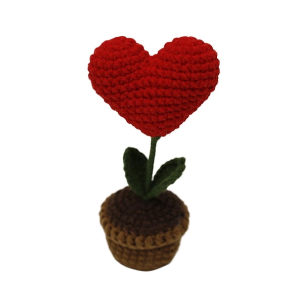 Valentines Day Crochet Heart Potted Plant Handmade Knitted Wool Potted Flower Ornament for Wedding Gift Decoration