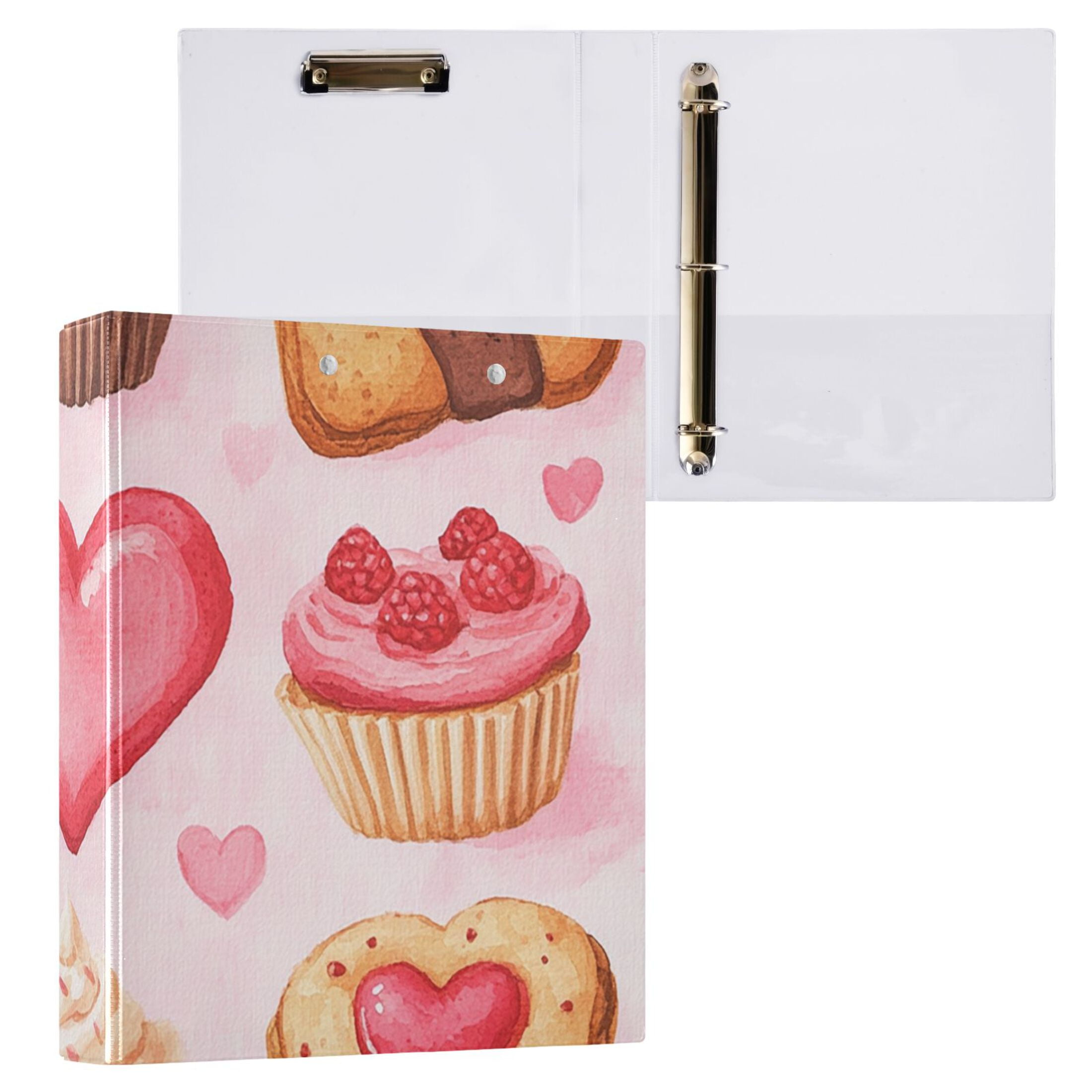 Valentines Day Cupcakes 3 Ring Binders 1.5 inch Hardcover File Folders with Interior Pockets A4 Size Organizer for School Office Hospital