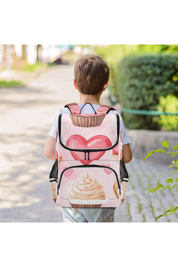 Valentines Day Cupcakes Backpack Big Laptop Backpack Casual Daypack Quilted Large Capacity Large Bookbags