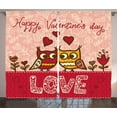 thumbnail image 1 of Ambesonne Valentines Day Curtains 2 Panel Set, Owls Love Heart, 108" x 90", Pink Red Yellow, 1 of 3