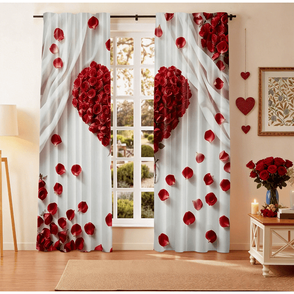 Valentines Day Curtains 2 Panels Set Valentine Falling Red Love Hearts Curtains for Living Room Light Filtering Privacy Semi Sheer Drapes for Bedroom Dining Valentine's Day Decor