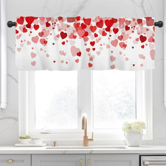 Valentines Day Curtains Kitchen Window Valance Red Pink Love Heart Valentine''s Rod Pocket Valances Windows Treatments 1 Panel Short Curtain 54x18 Inch for Bathroom Living Room Decor