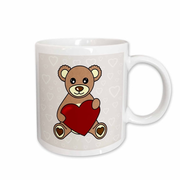3drose, Valentines Day Cute Brown Teddy Bear Holding Heart, 11oz Mug