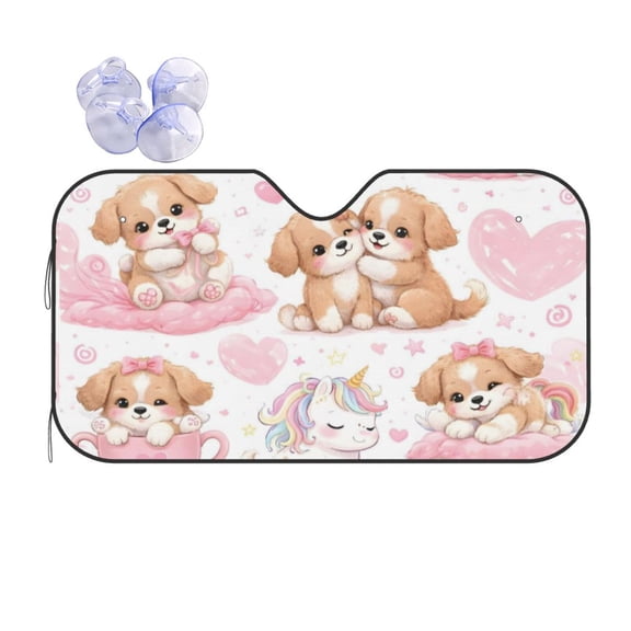 Valentines Day Cute Puppy Hearts Car Windshield Sun Shade Universal Fit Auto Sun Visor Protector
