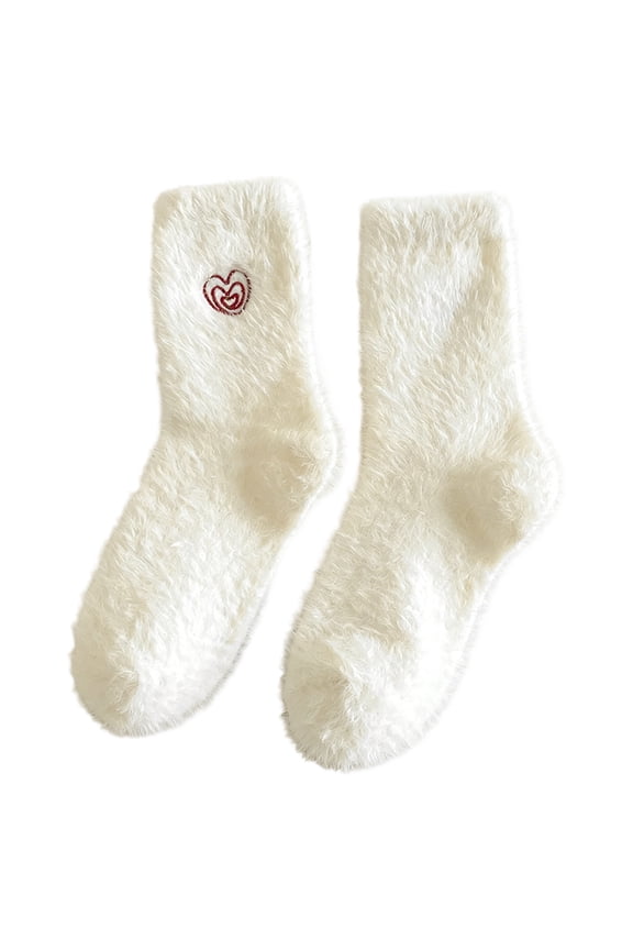 Valentines Day Cute Socks White Puffy Socks Thickened Fleece Socks For Fall And Winter Warm Cozy Floor Socks