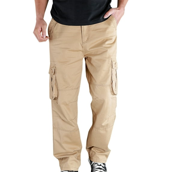 Valentines Day Deals 2025! Mens Trousers Baggy Cargo Slacks Loose Pockets Pants Elegant Solid Color Trousers Plus Size Slacks Straight Leg Pants Wide Leg Trousers Work Utility Slacks Golf Pants