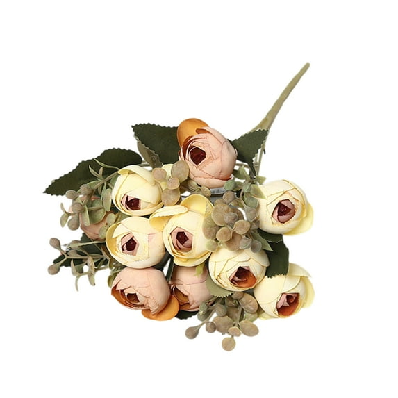 Valentines Day Decor, 10Pcs Artificial Tea Bud Roses, 11Inch Length, Yellow Autumn-Colored Fake Flowers - Soft Silk & Material, Real-Looking & Smooth, Lightweight,