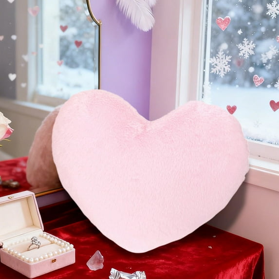Valentines Day Decor, Faux Rabbits Hair Heart-Shaped Pillow Personalized Heart-Shaped Sofa Cushion Bedside Decorative Adorable Home Decor, Women Gifts