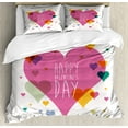 thumbnail image 1 of Valentines Day Decor King Size Duvet Cover Set, Happy Valentine Day Quote Love Romance Theme Abstract Image with Heart, Decorative 3 Piece Bedding Set with 2 Pillow Shams, Multicolor, by Ambesonne, 1 of 3