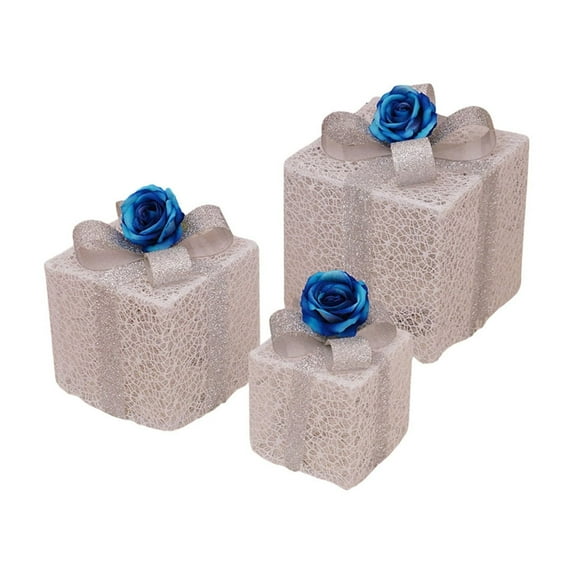 Valentines Day Decor Lighted Gift Boxes, Set of 3 Valentine's Day Light Up Gifts Decorations for Indoor Outdoor Room Decor (Blue)