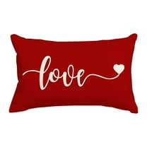 Valentines Day Decor Pillow Covers 12X20 Red Love Heart Cushion Cases Linen Throw Pillowcase for Wedding Anniversary Mothers Day Gift Romantic Home Decorations for Sofa Couch Bed