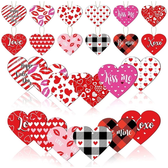Valentines Day Decor Red Pink Purple Heart Hanging Ornaments Wood Slices Pendant Tags Embellishments Tree Wooden Decorations Valentine's Day Wedding Ceremony Party Gift Favor Supplies