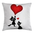 thumbnail image 1 of Valentines Day Decor Throw Pillow Cushion Cover, Baby Cats Holding Heart Shaped Baloons Romance Love Themed Image, Decorative Square Accent Pillow Case, 24 X 24 Inches, Red and Black, by Ambesonne, 1 of 2