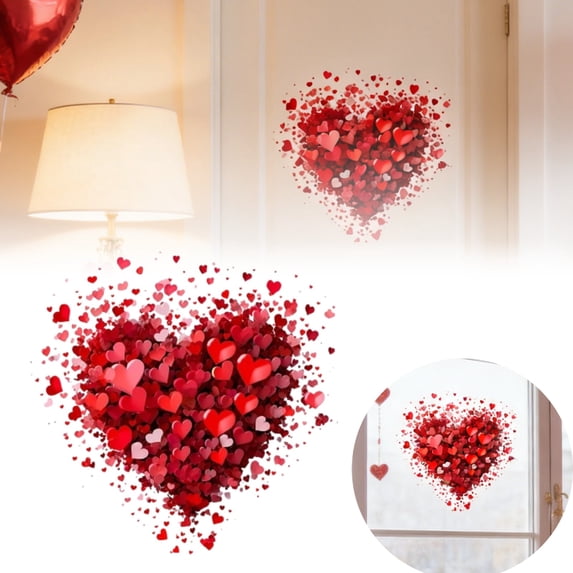 Valentines Day Decorations, 1 Sheets Valentine Window Clings Decor, Red Heart Stickers for Waterproof Wall Decals, for Wedding Anniversary Party, Home, Office, Classroom, Romantic Cupid Decals Décor