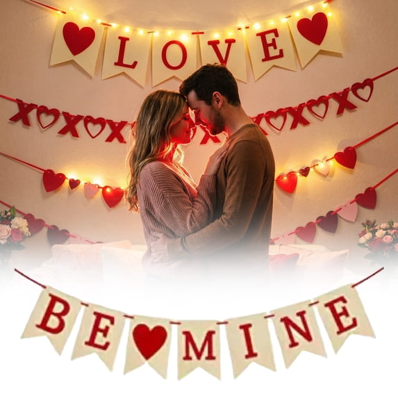 Valentines Day Decorations,1PCS 9.84ft Valentines Day Decor No DIY Required Handmade BE Mine Garlands Banner for Home Wedding Party Anniversary(BE Mine)