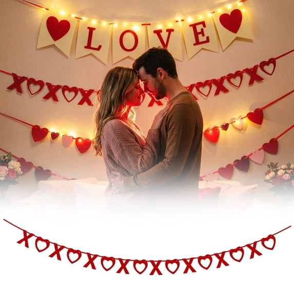 Valentines Day Decorations,1PCS 9.84ft Valentines Day Decor No DIY Required Handmade Heart XO Garlands Banner for Home Wedding Party Anniversary(XO)