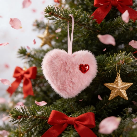 Valentines Day Decorations 1PCS Fuzzy Heart Plush Ornament, Red Pink White Heart Ornaments for Valentine's Day Decor, Anniversary, Party, Home, Wall & Tree