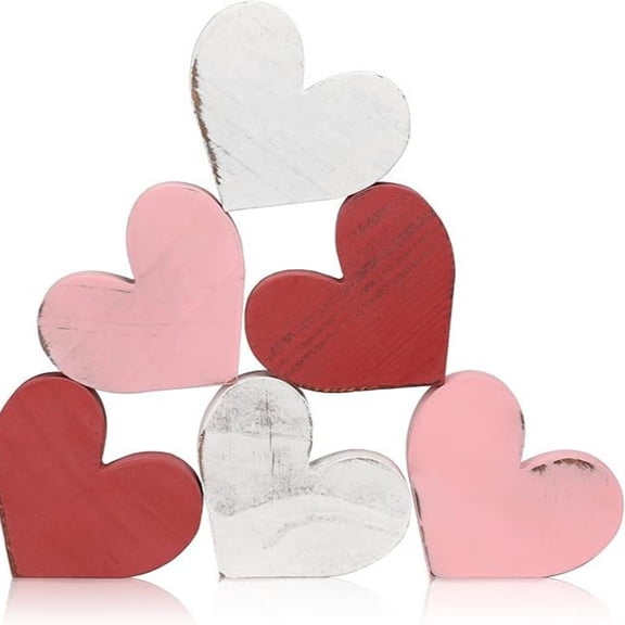 Valentines Day Decorations, 6 PCS Printed Wooden Conversation Hearts Sign Decor for Galentines, Valentines Day Decor for Home Office Table Tiered Tray Man