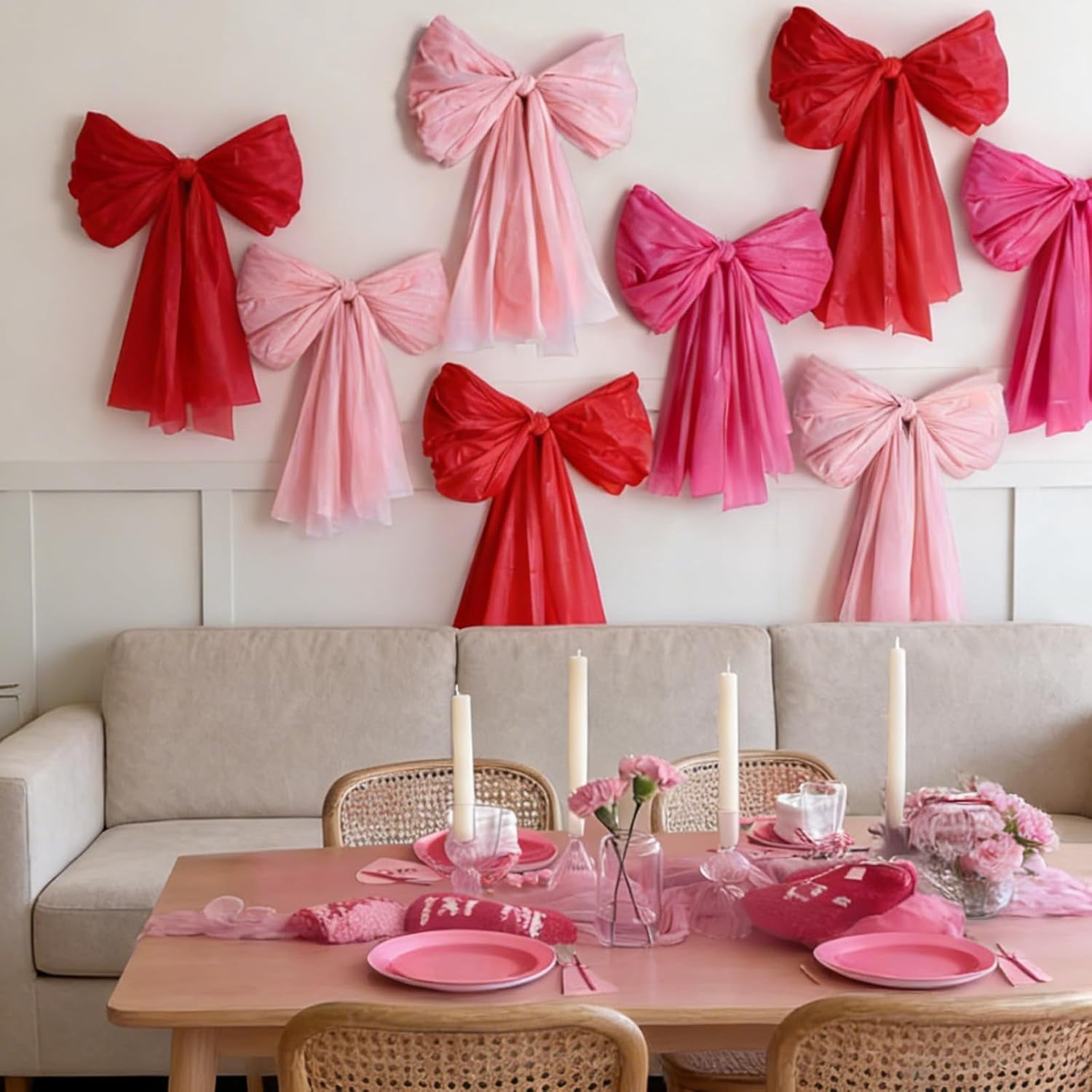 Valentines Day Decorations –6 Pack DIY Giant Wall Bows for Home Décor,Hanging Valentine & Galentines Bow Decor for Room Bedroom Kitchen Classroom Party Office,Cute Pink Red Large Bows for Door,Window