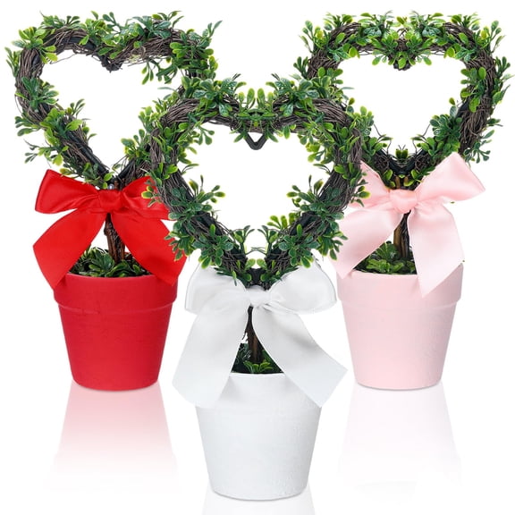 Valentines Day Decorations 8 Inch Artificial Heart Shaped Potted Fake Plant with Pot, Valentine Day Gifts, Pink Faux Topiary Tree for Home Table Centerpiece, Decor Gift Pink, 1Pcs