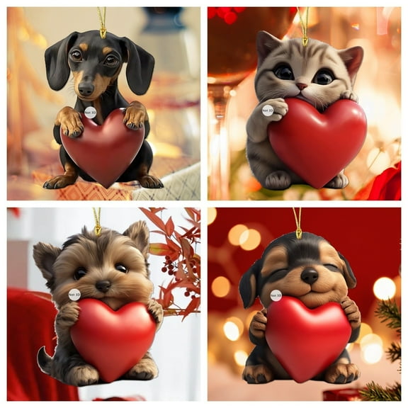 Valentines Day Decorations Acrylic Heart Keychain Backpack Charm Pendant Love Ornament Cute Cat Mini Hanging Decoration Accessories Gift for Women