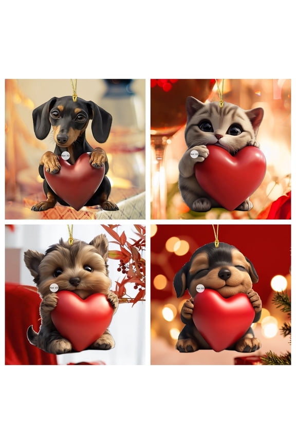 Valentines Day Decorations Acrylic Heart Keychain Backpack Charm Pendant Love Ornament Cute Cat Mini Hanging Decoration Accessories Gift for Women