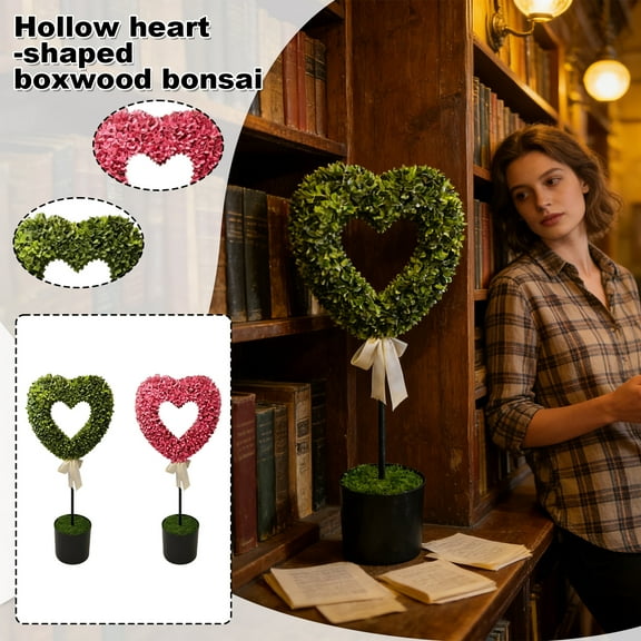 Valentines Day Decorations Artificial Boxwood Heart Topiary 29.5in Green Heart Shaped Plant with Bow Faux Wreath for Front Door Wedding Decor Valentine Day Spring Easter Home Decoration Green, 1Pcs