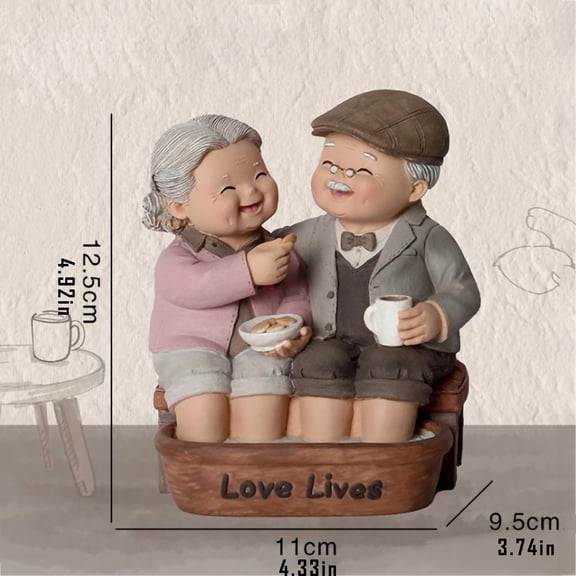 Valentines Day Decorations Elderly Couple Figurines Resin, Grandparents Figurines Loving Elderly Couple Figurines, Elderly Couple Figurines Old Age Life Anniversary Day Gifts Collectible Home Decor