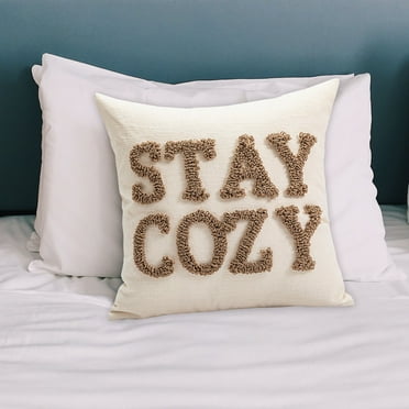 Valentines Day Decorations Embroidered Stay Cozy Decorative Pink Throw Pillow Cover, Stay Cozy 18 Inches x 18 Inches Throw Pillowcases